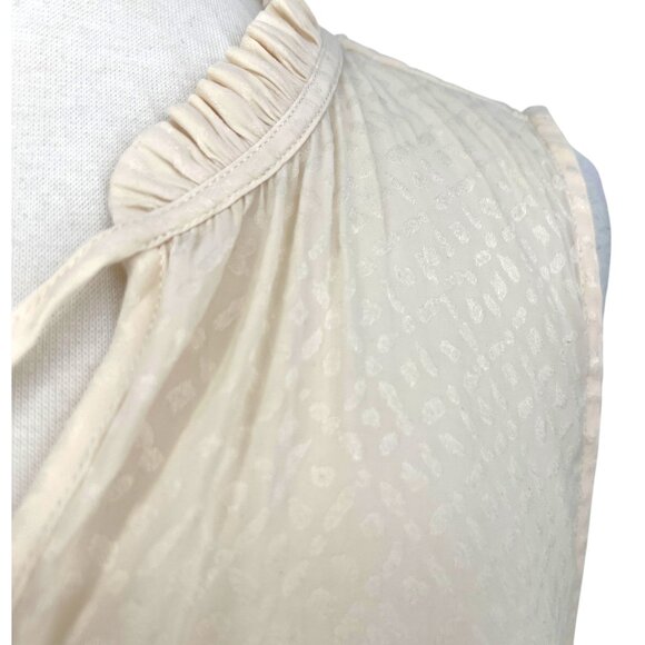 Margaret O'Leary Ruffle Collar Tie Neck Sleeveless Blouse Ivory Cream Size Small - Picture 3 of 9